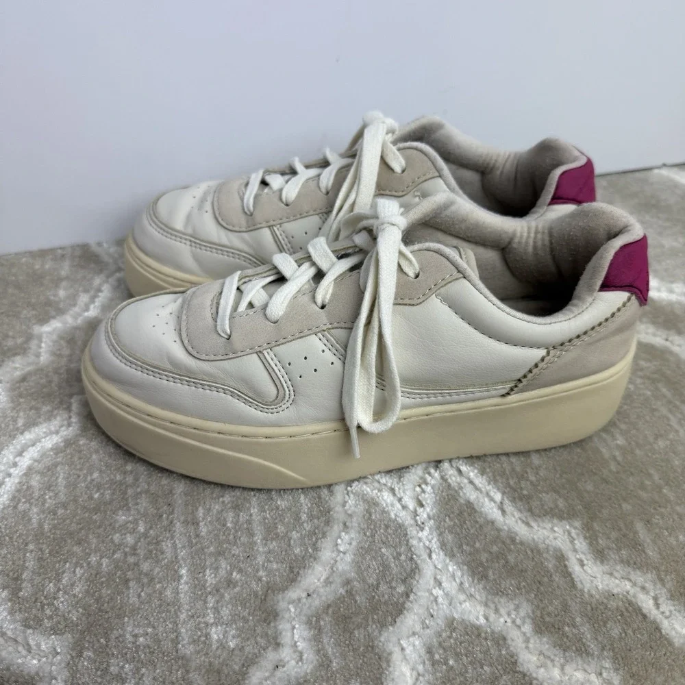 Zara‎ Women's Platform Sneakers White Beige Pink Size 36 (US 6) Leather Suede